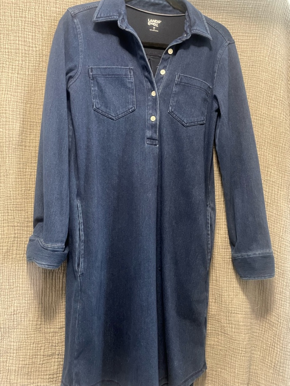 Lands' End Navy Blue Collar-Trim Shirt Dress